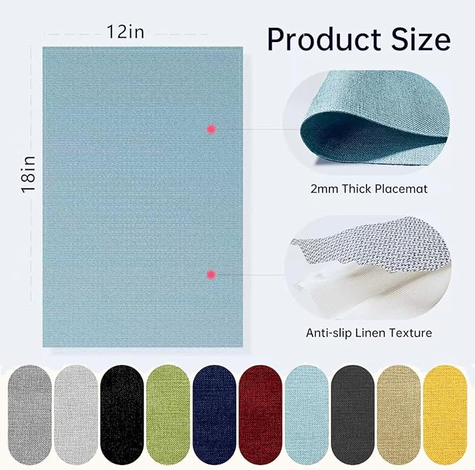 Blue Forest | Rectangular Faux Linen Placemats Set of 8 | Dual- Layered Thickened for Durability | Heat Resistant | Machine Washable | Wrinkle Free for Easy Care Indoor/Outdoor Use - Sky Blue