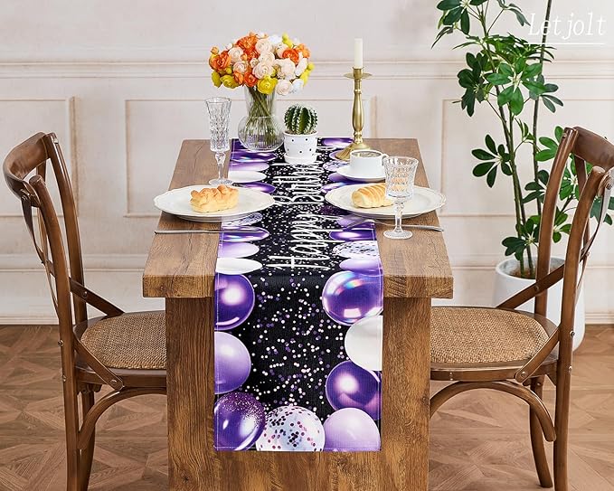 Letjolt Purple Balloon Happy Birthday Table Runner 72 Inches Celebrate Birthday Party Table Decor