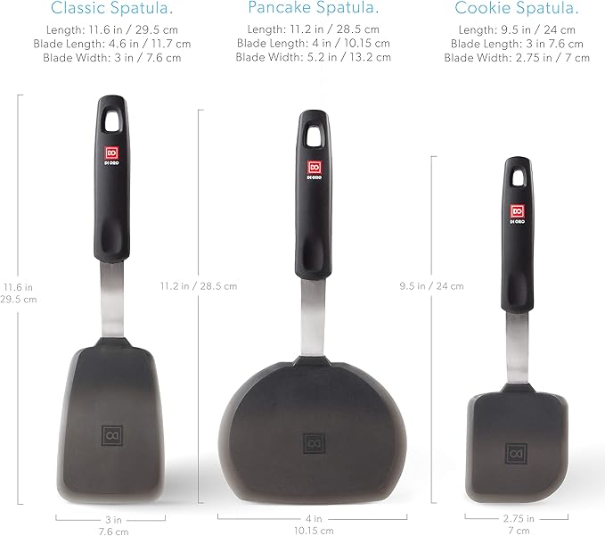 DI ORO Silicone Turner Spatula Set - Forever Warranty - Kitchen Spatulas for Nonstick Cookware - 600째F Heat-Resistant & BPA Free - Flexible & Thin Flippers for Turning Eggs & Pancakes (6 Piece, Black)