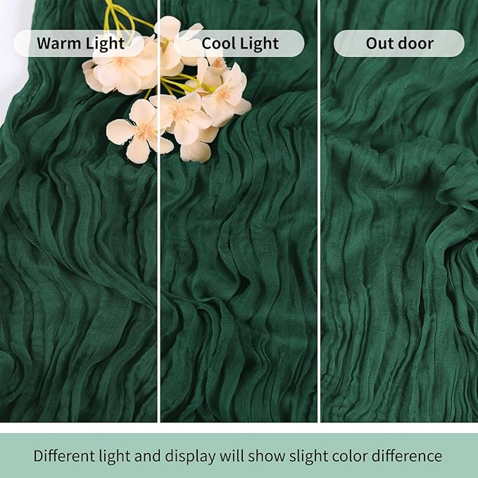 RealBox 3 Pack Emerald Green Cheesecloth Table Runner 17x108 Inch Semi Sheer Boho Gauze Cheese Cloth Fabric Table Runners Table Decor for Wedding Party Baby Shower Birthday Home Decor Garden Farmhouse