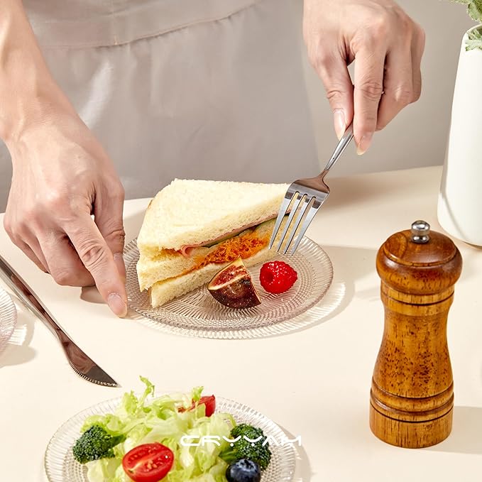 Dessert Plates - 6 Inch/15cm Handblown Glass Plates Set of 6 - Small Dessert Salad and Decorative Plates, Clear Glass Mini Dinner Plates for Appetizers, Salads, and Small Meals
