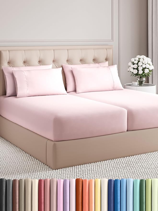 Split King 7 Piece Sheet Set - Cooling & Breathable Bed Sheets - Hotel Luxury Bed Sheets for Women, Men, Kids & Teens - Deep Pockets - Easy Fit - Soft & Wrinkle Free - Split King Lavender Pink Sheets