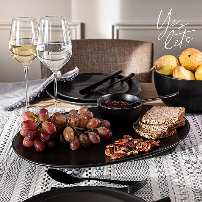over&back Coupe Stoneware Serving Platter - Elegant 1-Piece Oval Serving Platter to Complete Your Kitchen Set - 16.4" x 11.5" - Semi-Matte Black