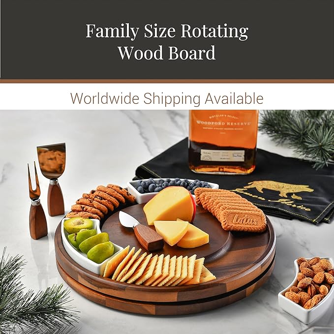 Shanik Acacia Wood Lazy Susan Cheese Board ??Rotating Serving Platter for Cheese, Charcuterie, Appetizers, and Snacks, Entertaining, Parties, and Family Gatherings