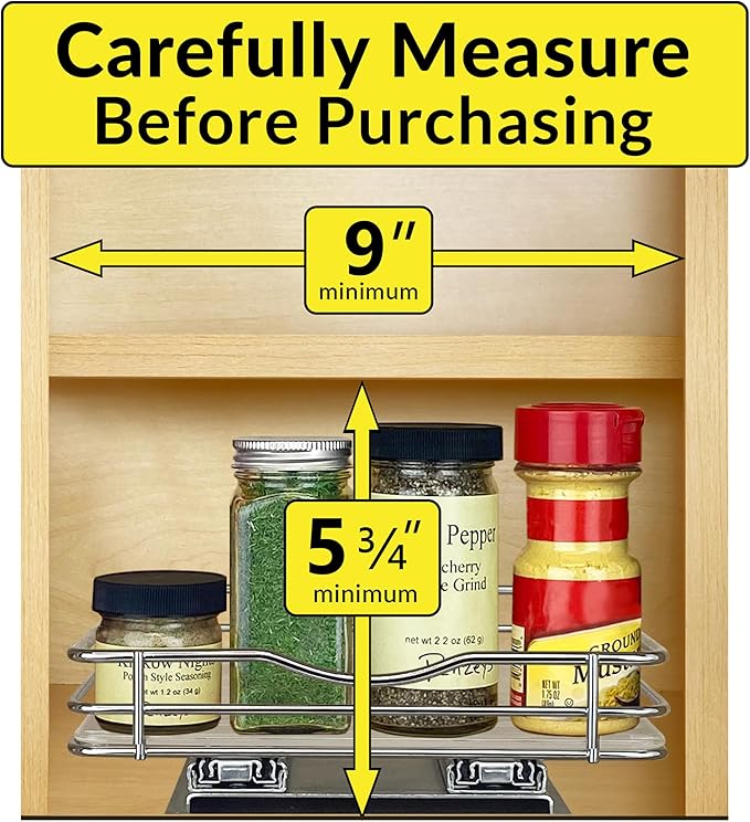 LYNK PROFESSIONAL짰 Pull Out Spice Rack Organizer for Inside Kitchen Cabinets - 8-3/8 inch Wide - Slide Out Drawer ??Chrome Sliding Spice Cabinet Organization Shelf Racks - 1 Tier