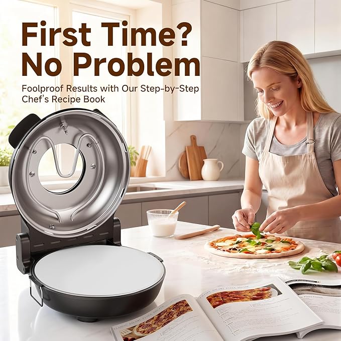 SEMSCHEF 12-Inch CrustyBake Beginner's Ceramic Stone Pizza Oven: Quick 800째F Heating, Easy-Clean Design, Recipe Book & All Tools Included - Perfect for First-Time Pizza Makers at Home