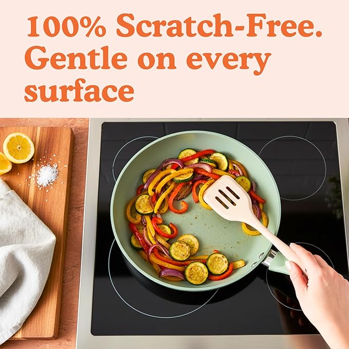 Non-Toxic Platinum Silicone Kitchen Utensil Set of 4 ??Non-Scratch Cooking Spoon & Spatula, 100% Plastic Free, Stainless Steel Core, Heat Resistant 500째F, Beige