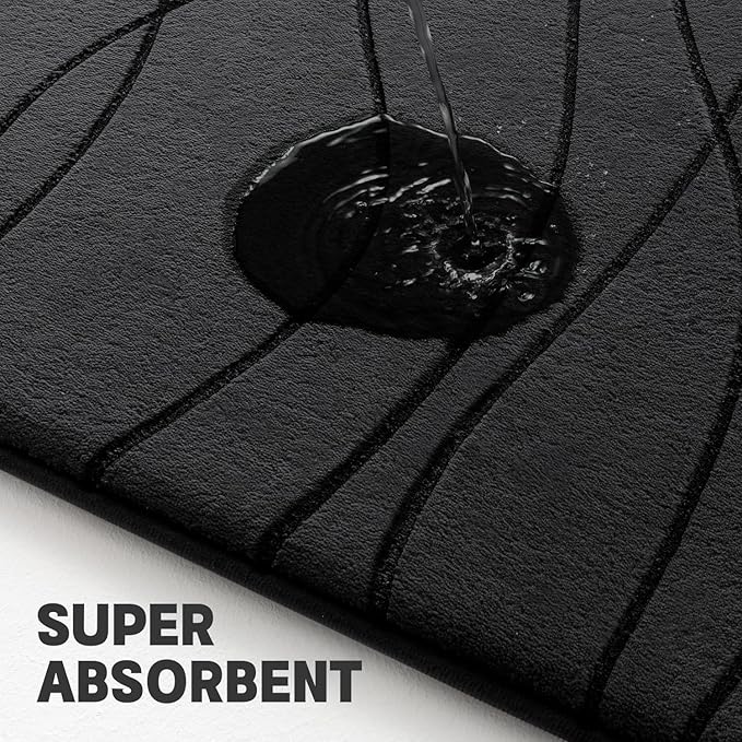 YIHOUSE Memory Foam Black Bathroom Rug Sets 2 Piece, Ultra Absorbent Bath Mat for Bathroom - Non-Slip Machine Washable & Dry Quickly, 2 Piece Bathroom Mat Set, Black
