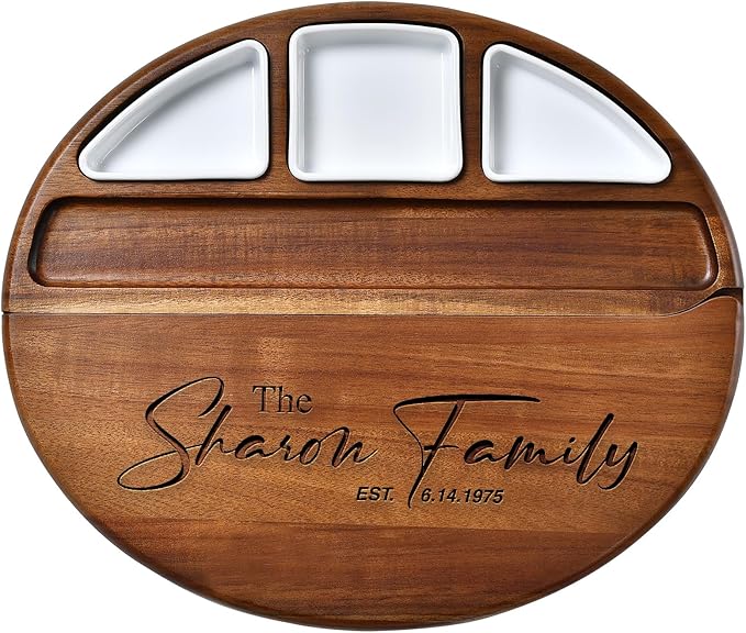 Shanik Large Acacia Wood Cheese Board ??Premium Charcuterie Set with Knife Holder, Cutting Surface & Serving Tray for Parties, Weddings, Gifts