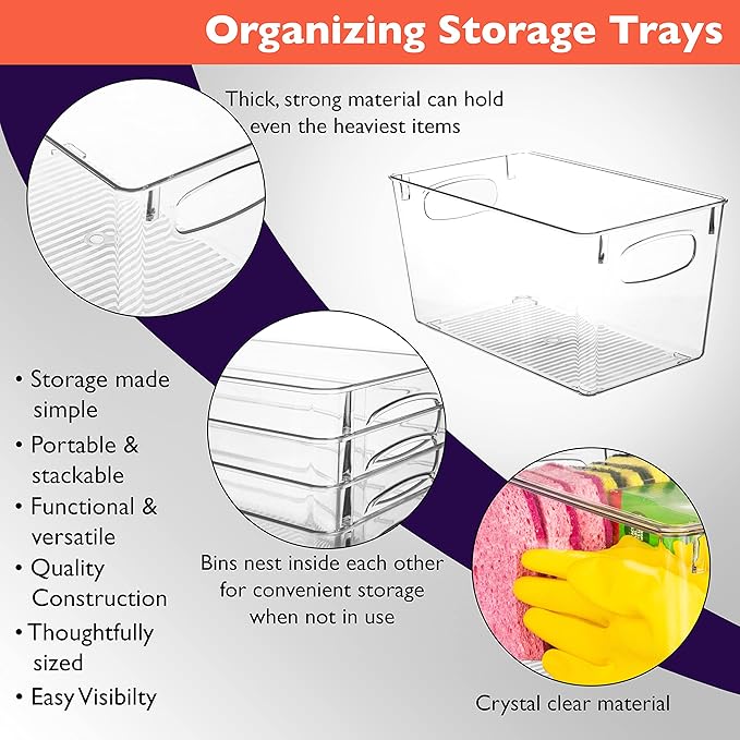 ClearSpace Clear Plastic Storage Bins ??Perfect Kitchen Organization and Storage or Pantry Storage ??Fridge Organizer, Pantry Organization and Clear Storage Bins, Cabinet Organizers