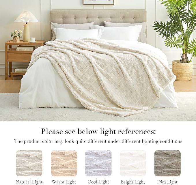 Am챕lie Home Luxury Striped Faux Fur Throw Blanket for Couch, Soft Cozy Fuzzy Fluffy Soft Plush Blankets Sofa Chair Gift Blankets for Women, 55"x70", Ivory