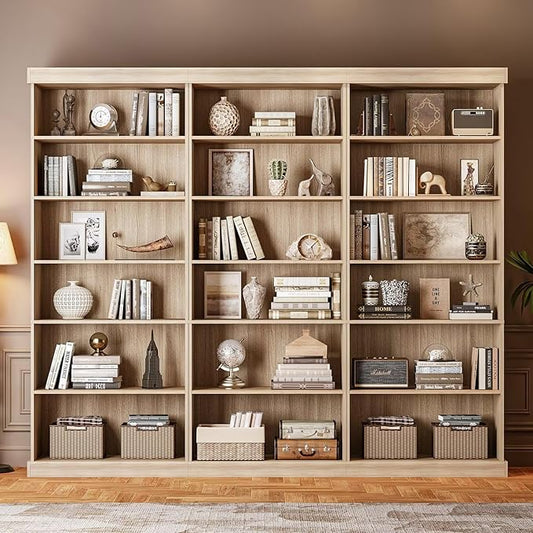 Vyre 70.8" Tall Brown Bookshelf, Farmhouse Modular Bookcase with 6-Tier Adjustable Shelves, Large Storage Cabinet for Home Office, Living Room, Set of 3