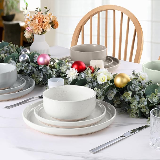 LIANYU 12 Piece Ceramic Dinnerware Set, Stoneware Dinner Dish Set for 4, Kitchen Modern Dishware Plates and Bowls, Scratch Resistant, Assorted Colors