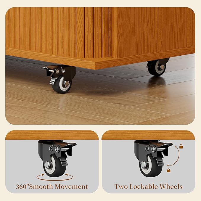 DHH Rolling Kitchen Island with Drop Leaf Countertop&Ample Storage - 39.4" Small Mobile Kitchen Cart On Wheels with Sliding Door,Drawers,Spice Rack & 2-Tier Storage (Yellow Walnut)