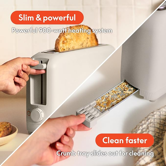 bella 2 Slice Slim Toaster, Fits-anywhere??Kitchenware, 6 Setting Shade Control with Reheat & Cancel Buttons, Fits sourdough, 10??Long Slot, Anti Jam & Auto Shutoff, 900 Watt, Oatmilk