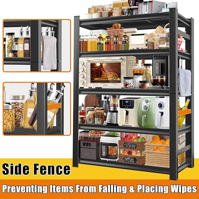 Heavy Duty Kitchen Storage Shelves 18''D*48''W*78''H, Waterproof and Rustproof Metal Shelf, Adjustable Multi-Functional Kitchen Shelf, Black