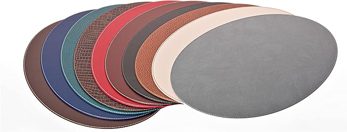 Nikalaz Oval Placemats Set (Pack of 4) Recycled Leather Table Mats 18 x 13 inches (45.7 x 33 Centimeters), Kitchen Dining Table D챕cor by Nikalaz (Beige - Creamy White)