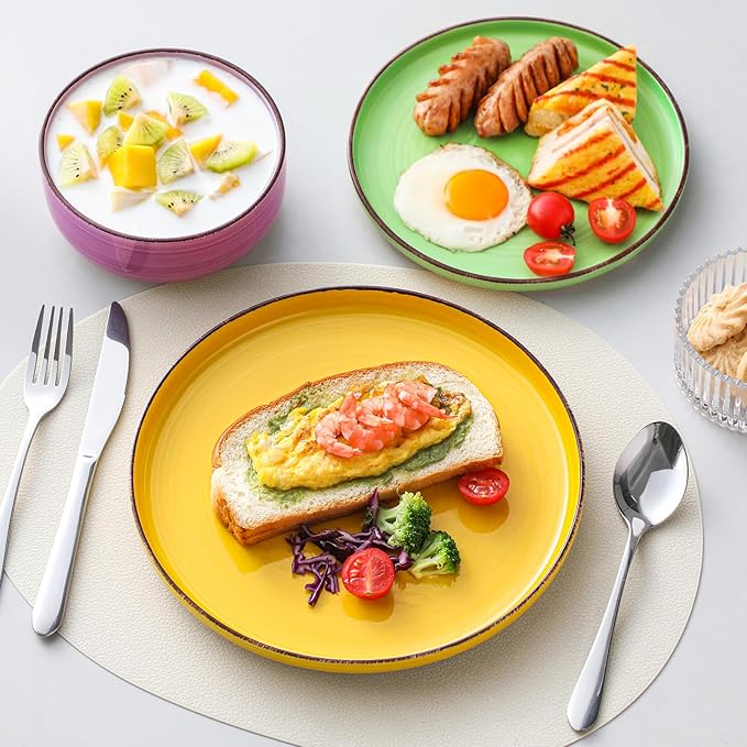 vancasso Bonita Stoneware Dinnerware Sets, 12 Pieces Dishes Set竊똏olished Round Plates and Bowls Set for 4, Dishwasher and Microwave Safe, Multicolor
