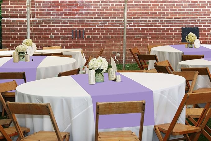 12 Pack Lavender Polyester Table Runner 12 x 108 Inch Long Rustic Farmhouse Wedding Table Runners, Washable and Reusable Table Runner for Wedding Birthday Parties Banquet Table Decorations