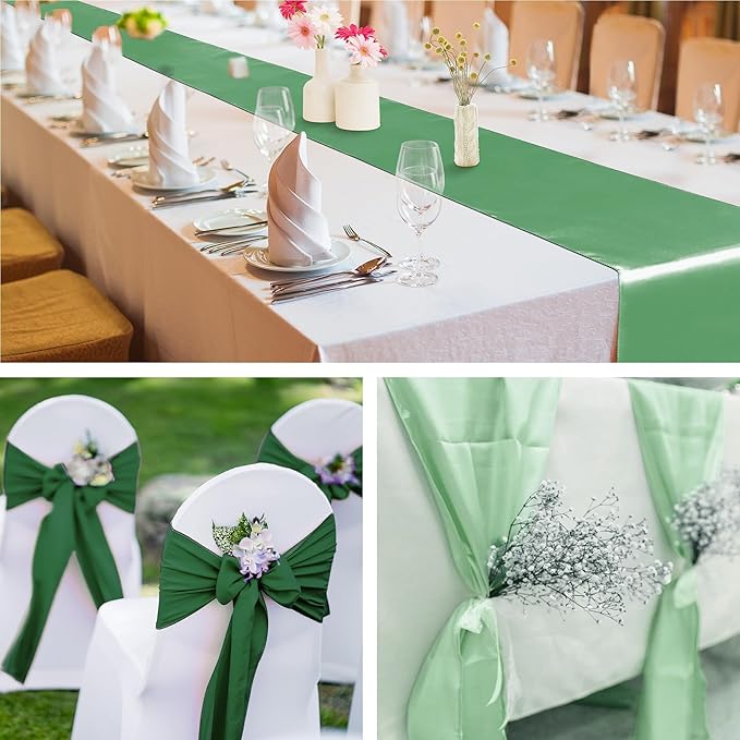 Aneco Satin Table Runner 12 x 108Inch Long Bright Silk and Smooth Fabric Party Table Runner for Wedding Banquet Party Decoration (Gradient Sage Green)
