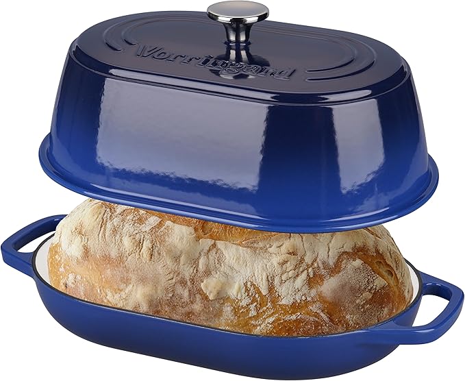 Enameled Cast Iron Dutch Oven Pot with Dome Lid, Oval Bread Oven for Homemade Sourdough Bread Baking, Oven Safe up to 500째F, 6 Quart, Blue