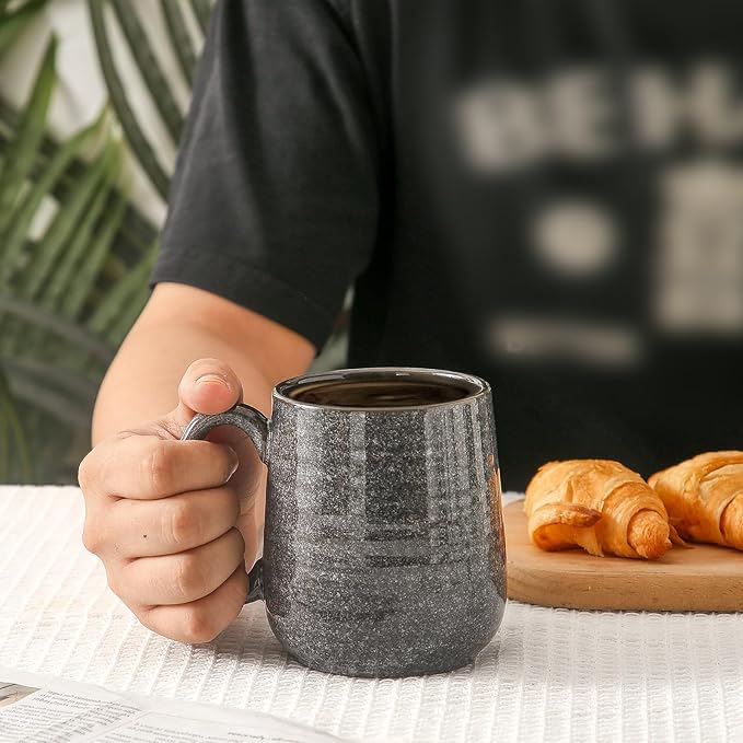 HASENSE Ceramic Coffee Mugs - 15 OZ Large Coffee Cups Set of 6 with Handle for Hot Beverages, Porcelain Latte Mugs for Tea, Milk, Cocoa, Cappuccino and Mocha, Microwave and Dishwasher Safe, Grey