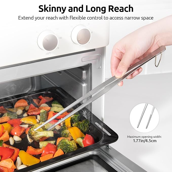 U-Taste 12" Kitchen Cooking Tweezer Set: 18/8 Stainless Steel Food-Grade Metal Food Tong, Flexible Pinching, Seamless-Welding, Sturdy and Non-Slip for Serving, Grilling, Frying (Round & Pointed Tip)