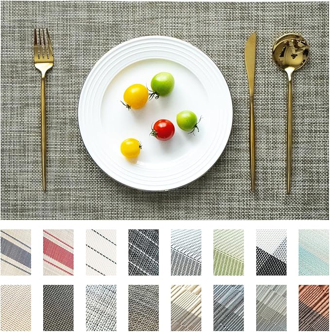 SUMYMERY Placemats Set of 8 Vinyl/Plastic Woven Place Mats for Kitchen Table Indoor/Outdoor Washable Placemat Wipeable Dining Table Mats (Brown,8)