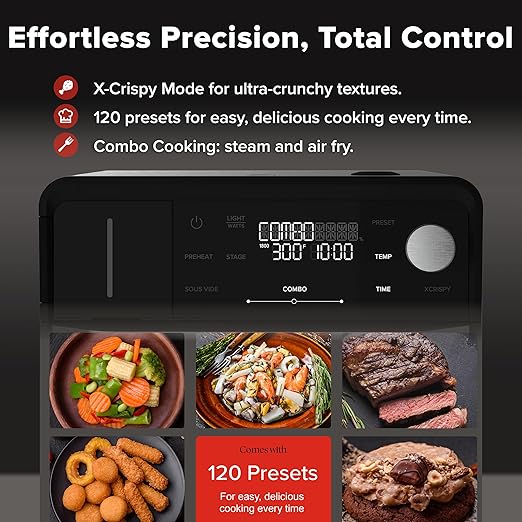 Nuwave PFAS-Free Steam Oven & Air Fryer, All-in-One Convection Cooker with Precision Steam Control, Toast, Air Fry, Sous Vide, Steam & More, Juicier Meats, 120 Presets, 50??50°F, Stainless Steel