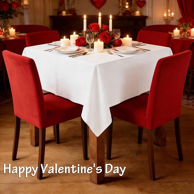 [6 Pack] White Square Tablecloths 54x54 Inch, Disposable Paper Table Cloth for Square and Round Tables, Waterproof 3-Ply Paper & Platic Table Cover for Valentine's Day Wedding Bar/Bat Mitzvah
