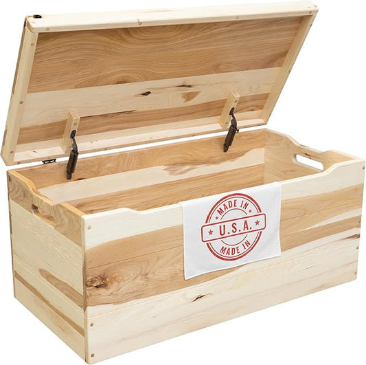 Hope Woodworking Amish Made Wooden Storage Chest Trunk Box with Lid and Handles for Bedroolanket, Clothes, Anti-Slam Hinges, Handmade, Rustic Hickory Wood, Natural Stain, 30"