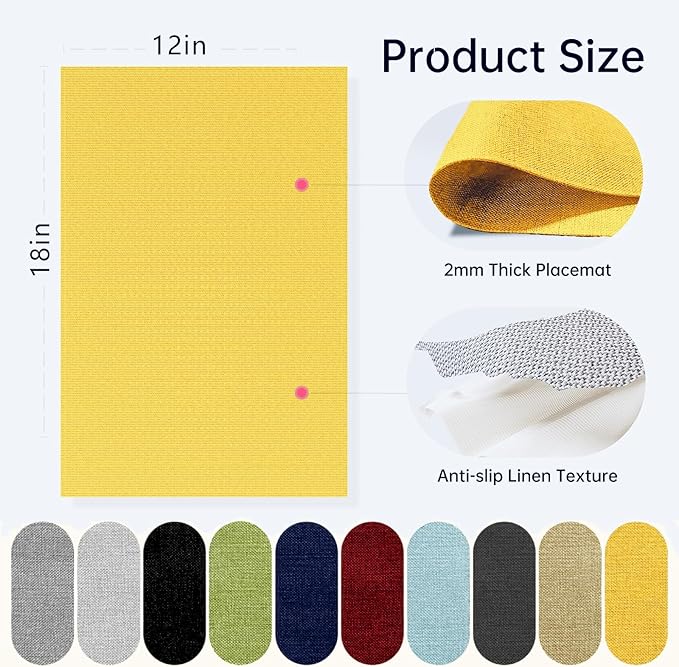 Blue Forest | Rectangular Faux Linen Placemats Set of 4 | Dual- Layered Thickened for Durability | Heat Resistant | Machine Washable | Wrinkle Free for Easy Care Indoor/Outdoor Use - Bright Yellow