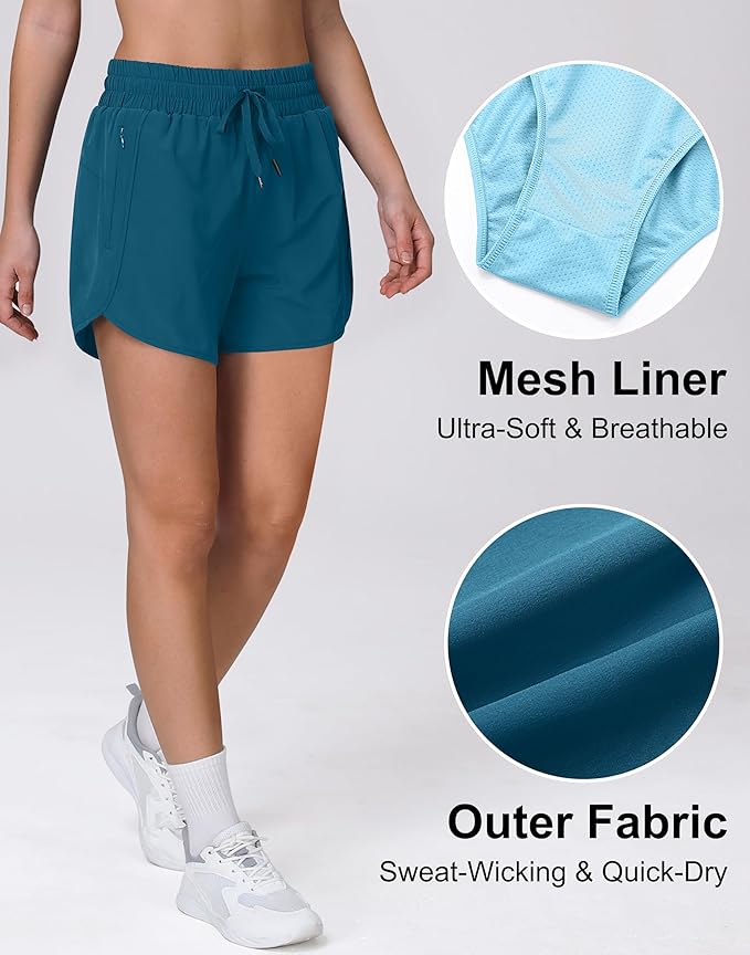 Women's 5" Running Shorts Quick Dry Sporty Athletic Gym Workout Shorts with Zipper Pockets Liner