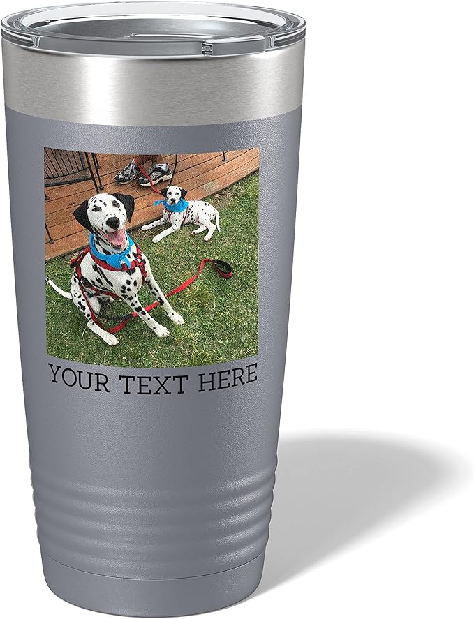 Personalized (17 Colors) 20oz Photo Picture Printed Insulated Stainless Steel Powder Coated Tumbler with Lid ??Customized Gift Idea for Her Women Him Men, Custom Coach Gifts Team Mom Dad (Gray)