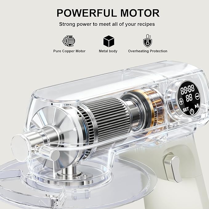 8.45 QT All Metal Stand Mixer,10 Speed Large Capacity Kitchen Mixer with Digital Timer & Tilt-Head, Electric Mixer with Whisk Dough Hook Mixing Beater for Baking,Cakes,Cookie,Bread,Salad(White)