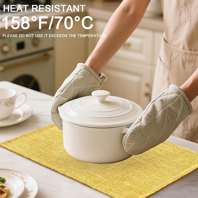 Homaxy Cloths Placemats for Dining Table Set of 4, Heat Resistant Washable Cotton Linen Blend Table Mats, Ideal for Kitchen Party Dining Decoration, 13" x 19", Mustard Yellow