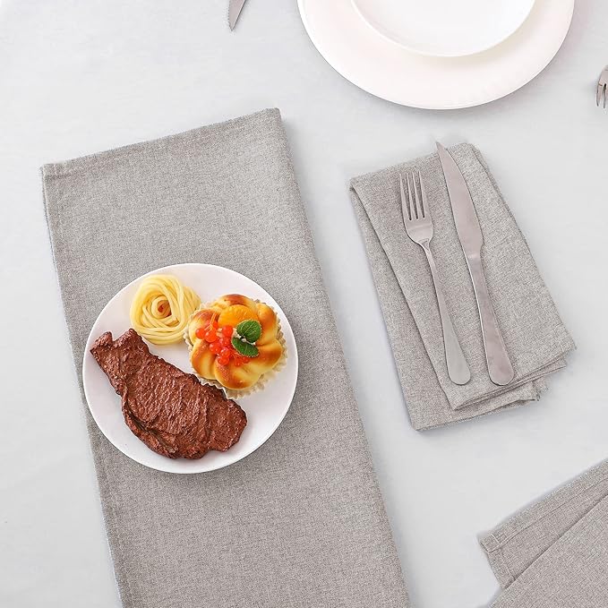 H.VERSAILTEX Linen Textured Cloth Napkins Set of 12 (18" X 18") Linen Textured Dinner Napkins Waterproof Extra Soft Thick Durable Reusable Napkins with Hemmed Edges, Heather Taupe