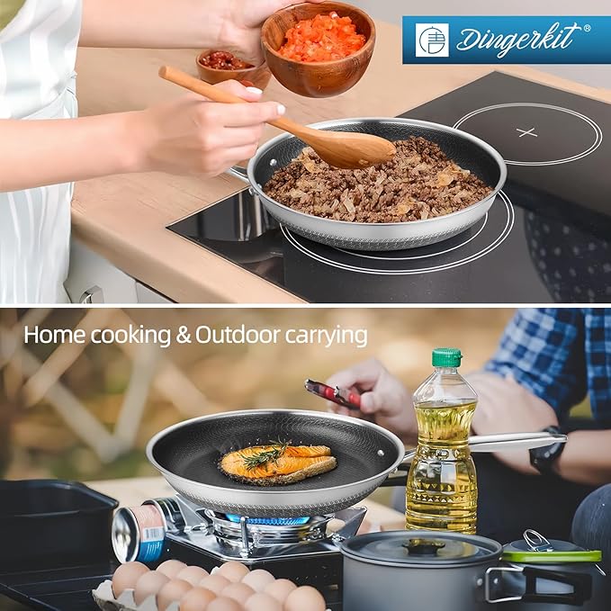 Frying Pans Nonstick, 11??Hybrid Stainless Steel Non Stick Frying Pans for Kitchen and Camping - Nonstick Cookware - Dishwasher and Oven Safe Skillet for Induction Gas Ceramic.