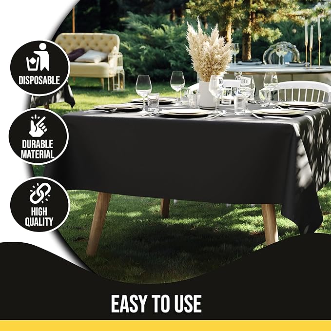 Party Solids 12-Pack Black Square Plastic Disposable Tablecloth ??Size: 70 횞 70 Inches ??Square Table Cover for Parties, Picnics & Formal Events