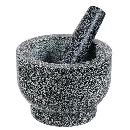 Heavy-Duty Mortar and Pestle Set, 1.5-Cup Granite Material, with Non-Slip Base, 4.72-inch Mexican Grinder, for Grinding Spices and Seeds, Seasoning and Spice Tool (Speckled Gray, 1.5Cup)
