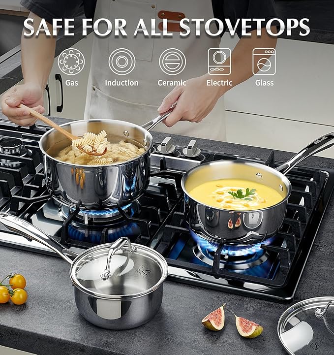 KOCH SYSTEME CS Tri-Ply Stainless Steel Cookware Set 10 Piece, Professional 18/10 Stianless Steel Pots and Pans Set, Oven & Induction Safe, Non-Toxic Kitchen Cookware Set for Family Cooking, 10pcs