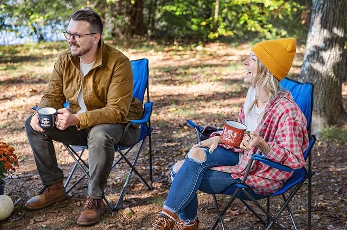 Camco Life is Better at The Campsite Ceramic Coffee Mug - Microwave and Dishwasher Safe - Features Speckled Blue Background with Life is Better at the Campsite Design - Coffee Cup Holds 14oz. (53473)