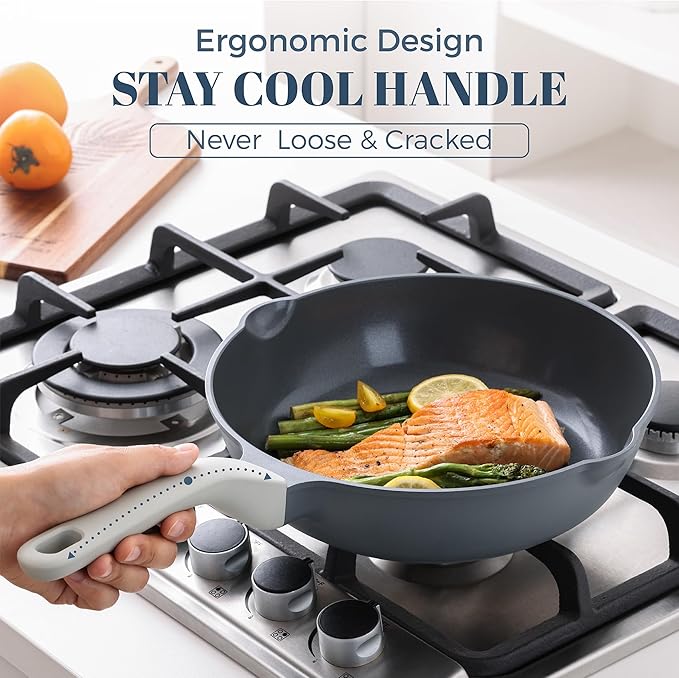 PRICUSIS Nonstick Ceramic Saut챕 Pan with Lid (3.2 qt, 10 inch), Toxin-Free Deep Frying Pan, Versatile Non Stick Frying Pan, Skillet, PTFE, PFOA & PFAS Free, Compatible with All Stovetops.
