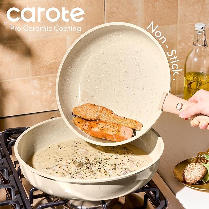 CAROTE 25PCS Ceramic Cookware Set, Pots and Pans set Non Stick, RV Kitchen Cooking Set Removable Handles, Oven Safe, Induction Cookware, Non-toxic Kitchen Cooking Set, PFAS and PFOA Free