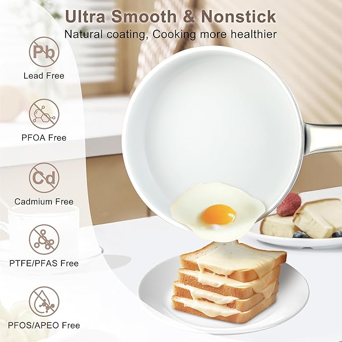 5 Pcs Pots and Pans Set, Nonstick Cookware Set with Glass Lids, Non-toxic Healthy Kitchen Cooking Set, PFAS and PFOA Free