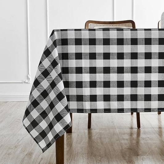 BALCONY & FALCON Gingham Table Cloth Rectangle ??Machine Washable Wrinkle-Free Buffalo Checkered Tablecloth for 6ft 8ft Tables, Outdoor Picnic, Party, Kitchen Dining Decor (Black White, 55x71 Inch)