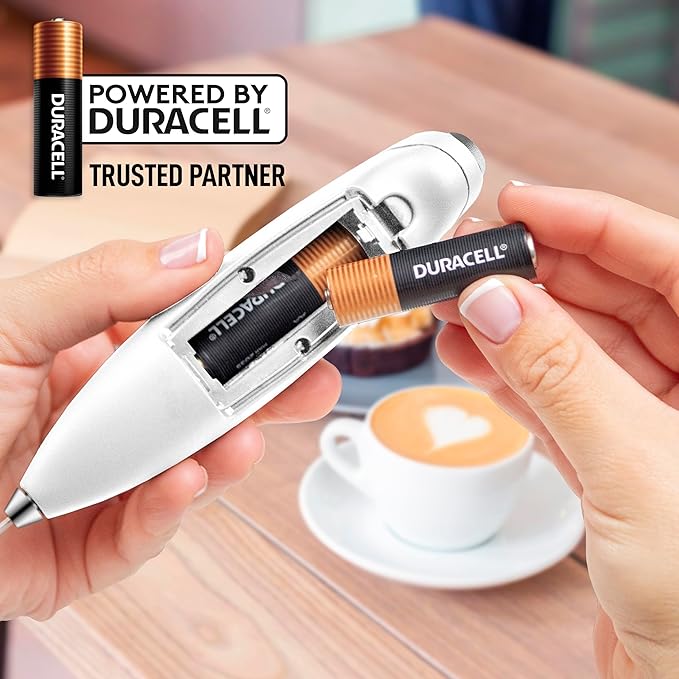 Zulay Kitchen Milk Frother Handheld Electric Whisk with AA Duracell Batteries ??Durable Drink Mixer for Coffee, Lattes, Cappuccinos & More - White