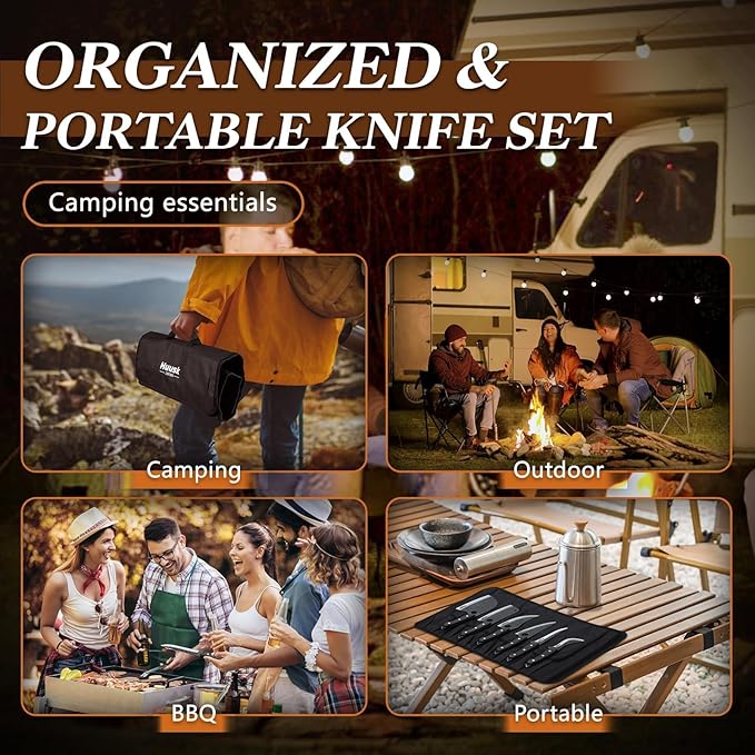 Huusk Serbian Chef Knife Set - 6Pcs Hand Forged Butcher Knife Set for Meat Cutting, Viking Boning Knives with Bag for Kitchen Outdoor BBQ Camping, Birthday Christmas Gift Idea Men