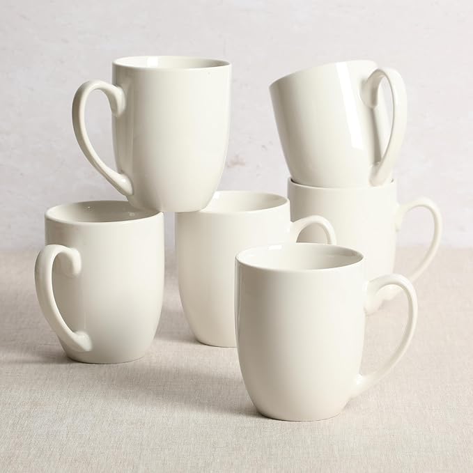 Gibson Home Great Essentials 16 Ounce Porcelain Coffee Mugs - Set of 6 - Cups for Latte, Hot Tea, Cappuccino, Mocha, Espresso, Cocoa