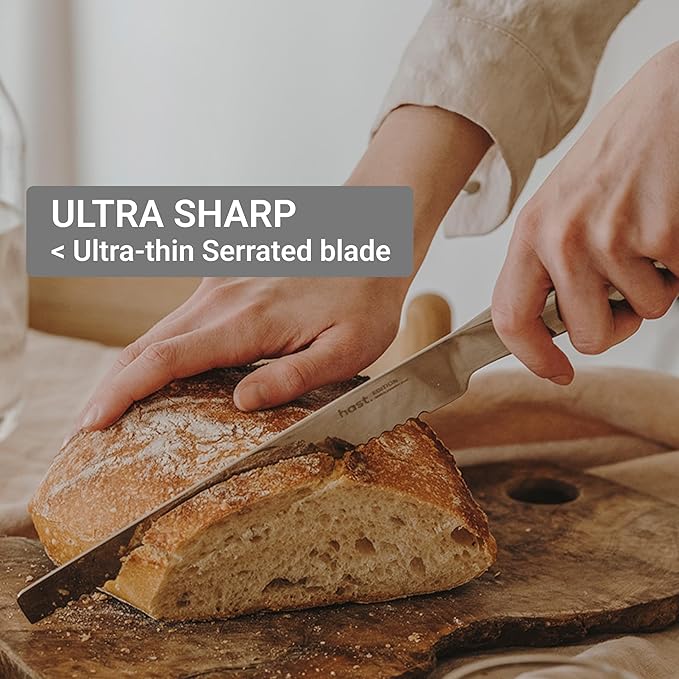 HAST Edition 8-Inch Serrated Bread Knife, Ultra-Sharp Professional Bread Slicing Knife, Advanced Powder Steel, Lightweight, Comfortable Ergonomic & Award-Winning Design (Glossy Stainless)